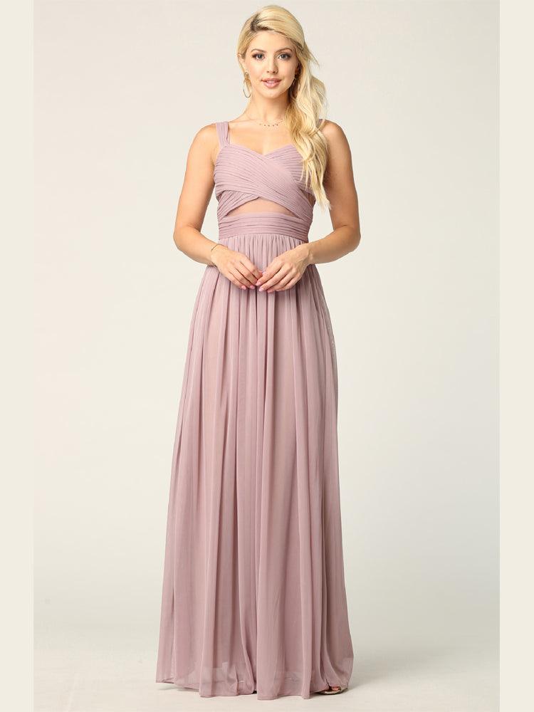 Sleeveless Long Bridesmaids Mesh Dress