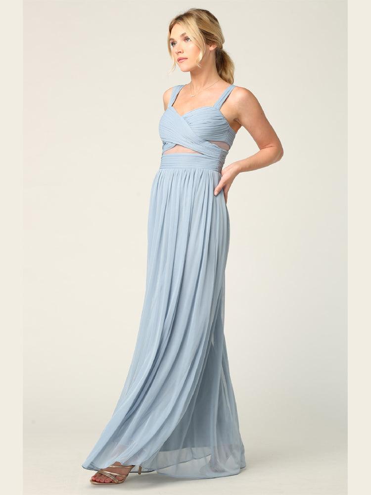 Sleeveless Long Bridesmaids Mesh Dress