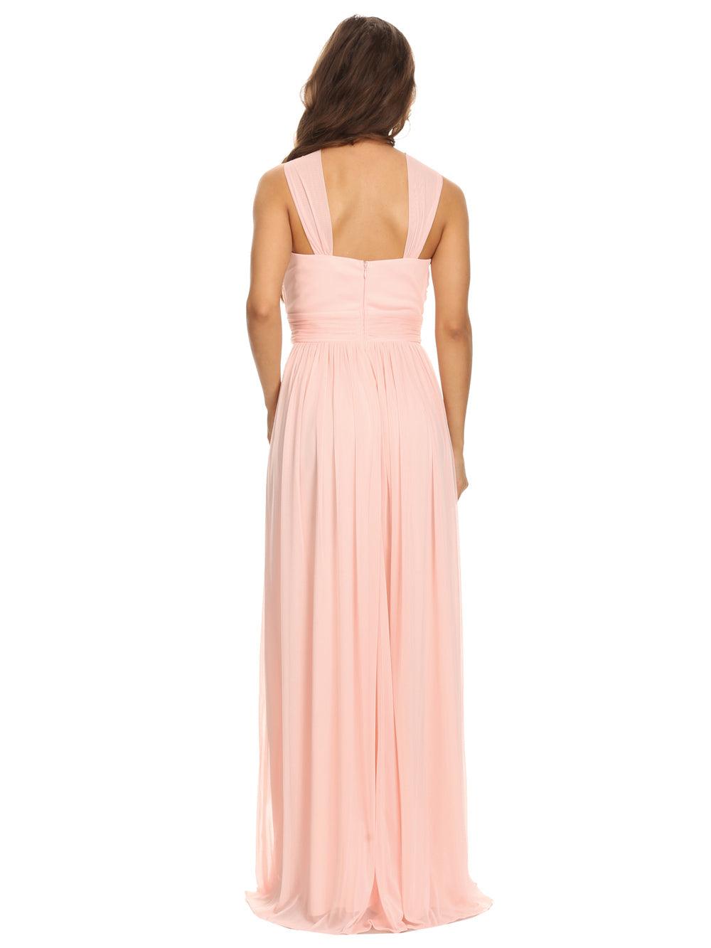 Sleeveless Long Bridesmaids Pleated Dress