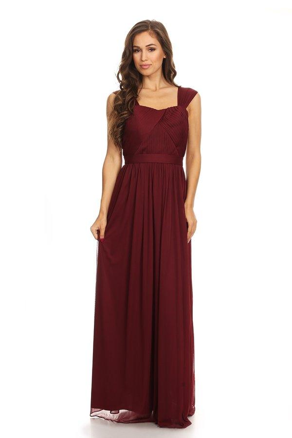 Sleeveless Long Bridesmaids Pleated Dress