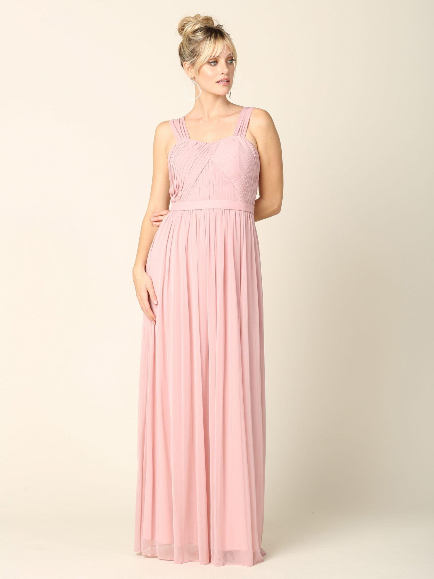 Sleeveless Long Bridesmaids Pleated Dress - The Dress Outlet