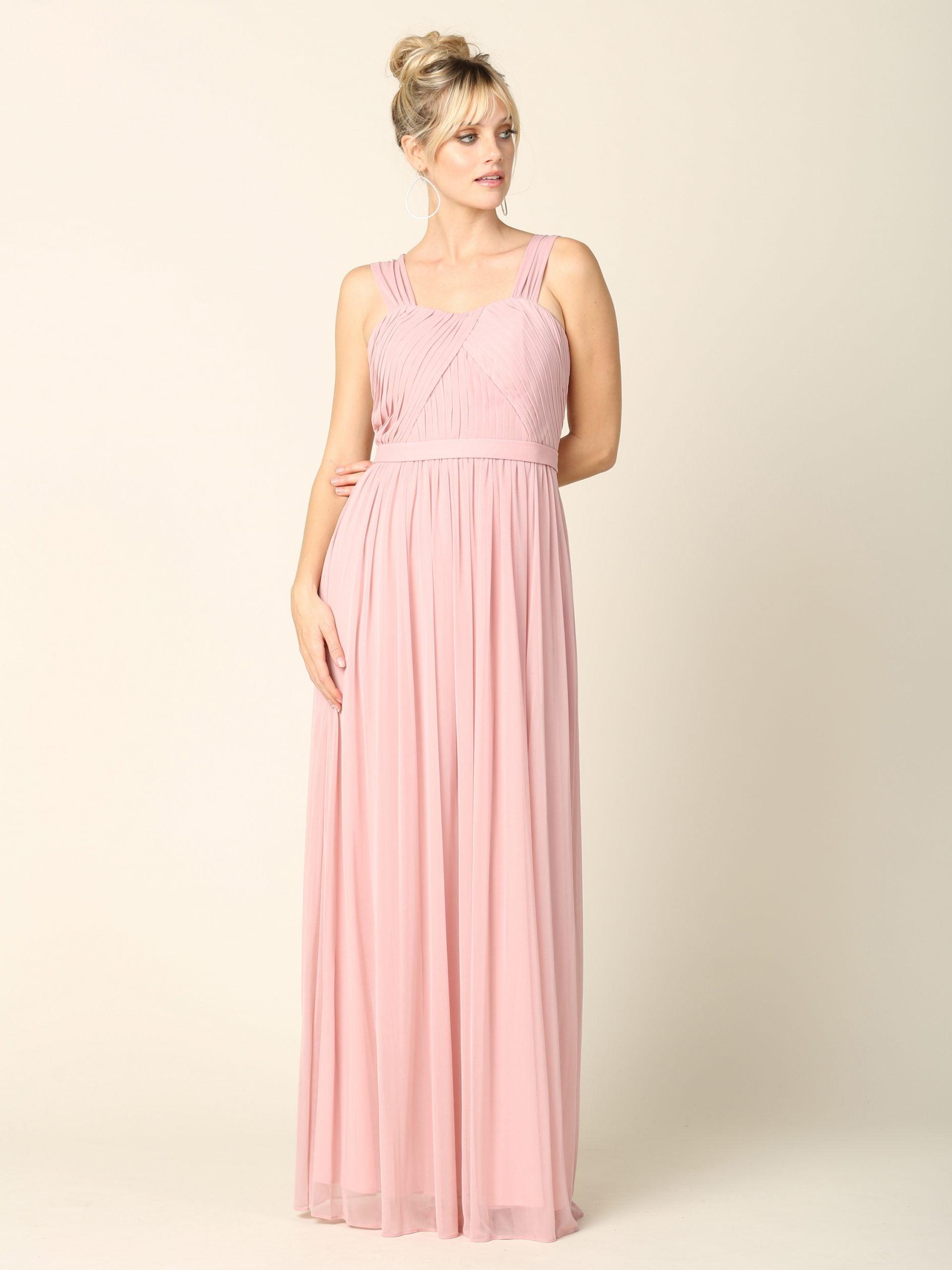 Sleeveless Long Bridesmaids Pleated Dress