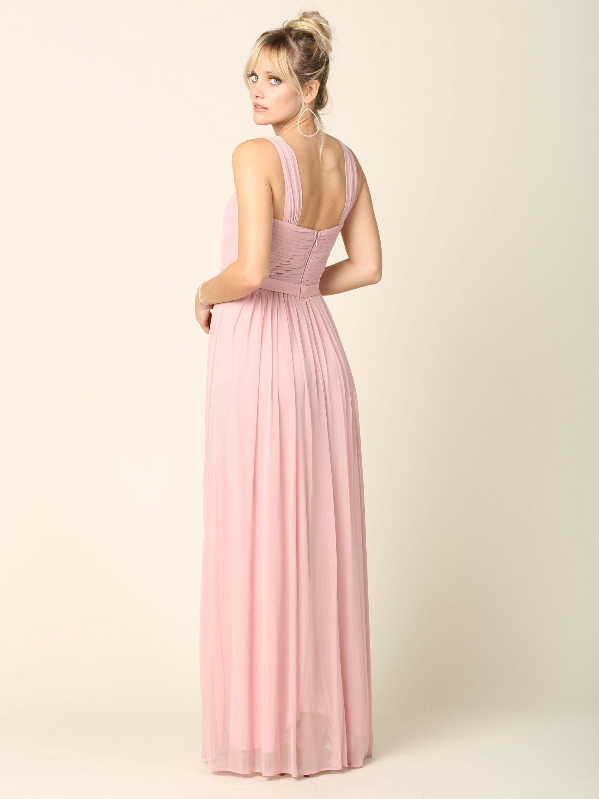 Sleeveless Long Bridesmaids Pleated Dress