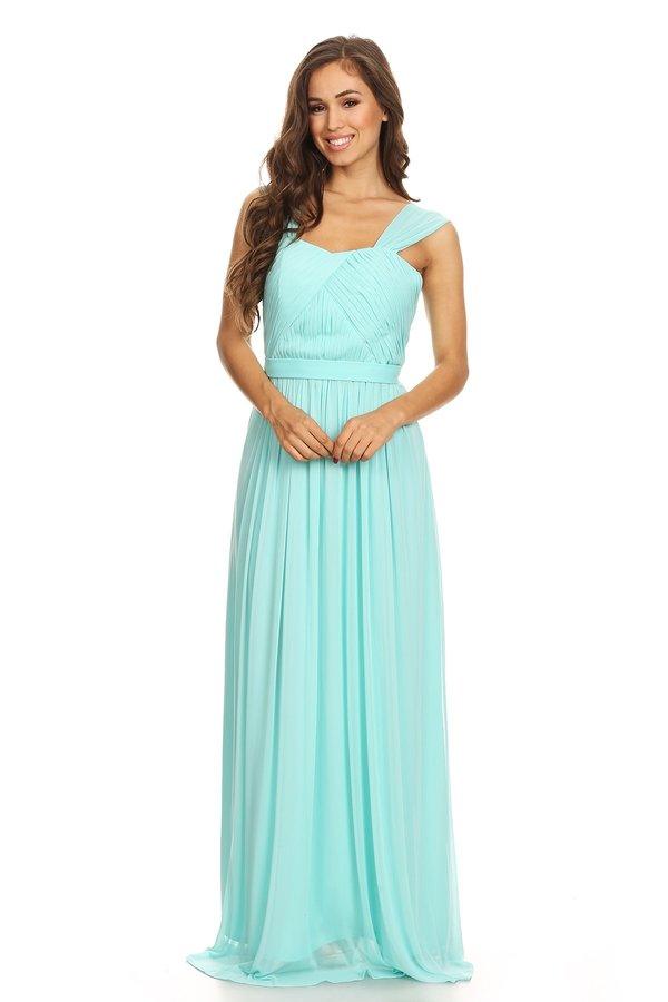 Sleeveless Long Bridesmaids Pleated Dress