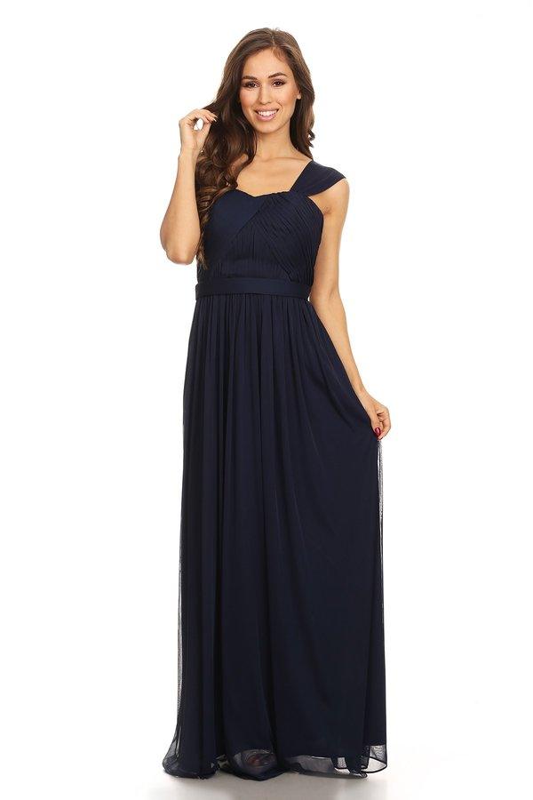 Sleeveless Long Bridesmaids Pleated Dress