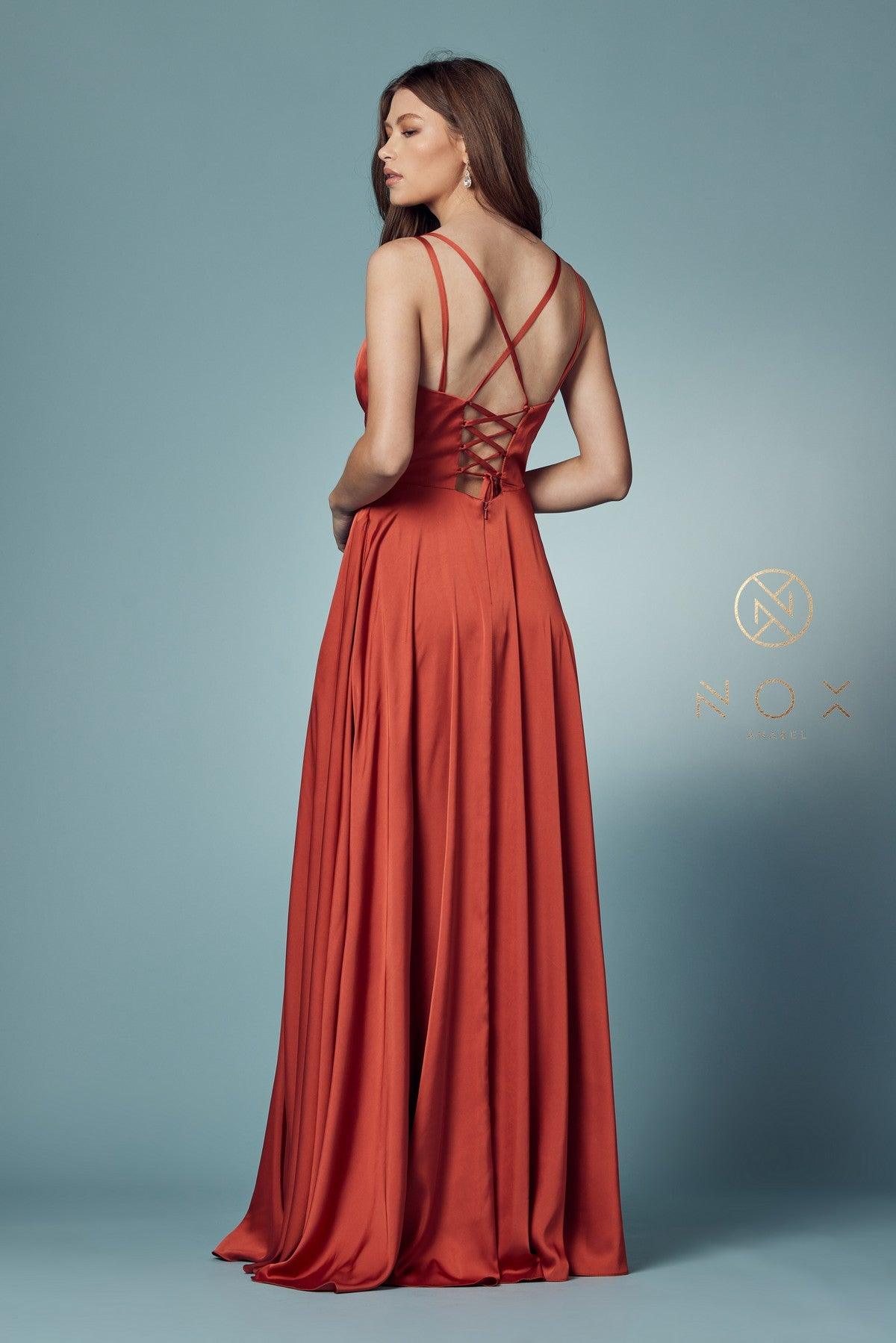 Burnt Sienna Sleeveless Long Fit and Flare Prom Dress
