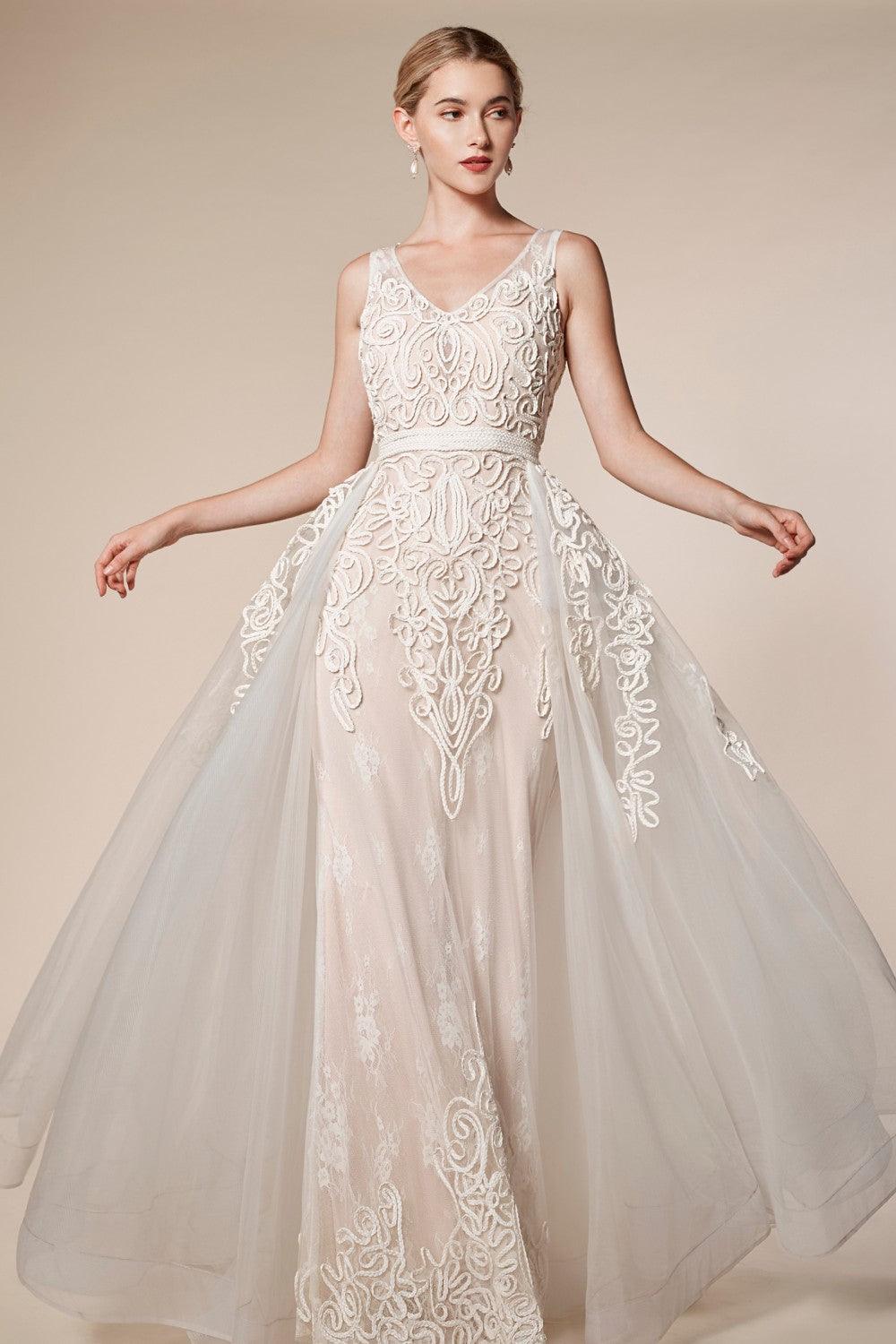 Sleeveless Long Fitted Wedding Gown - The Dress Outlet