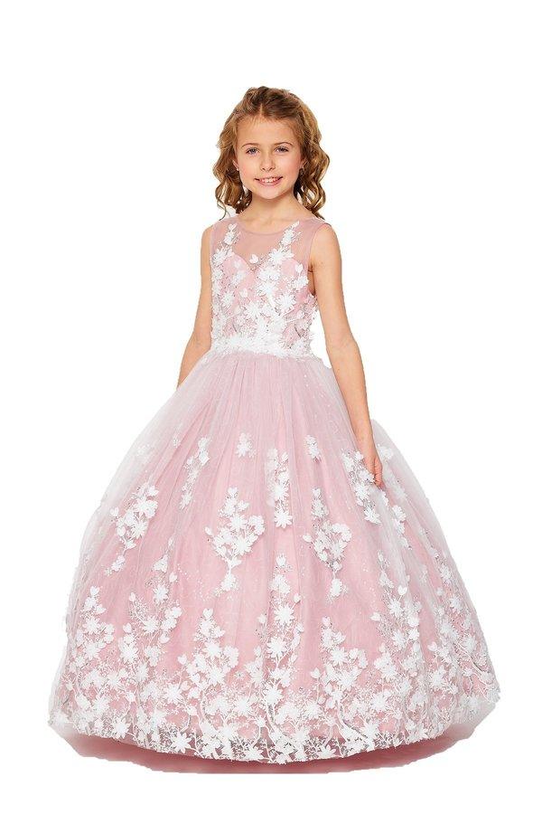 Sleeveless Long Flower Girls Dress - Champagne / 14 Sleeveless Long Flower Girls Dress - Champagne / 14