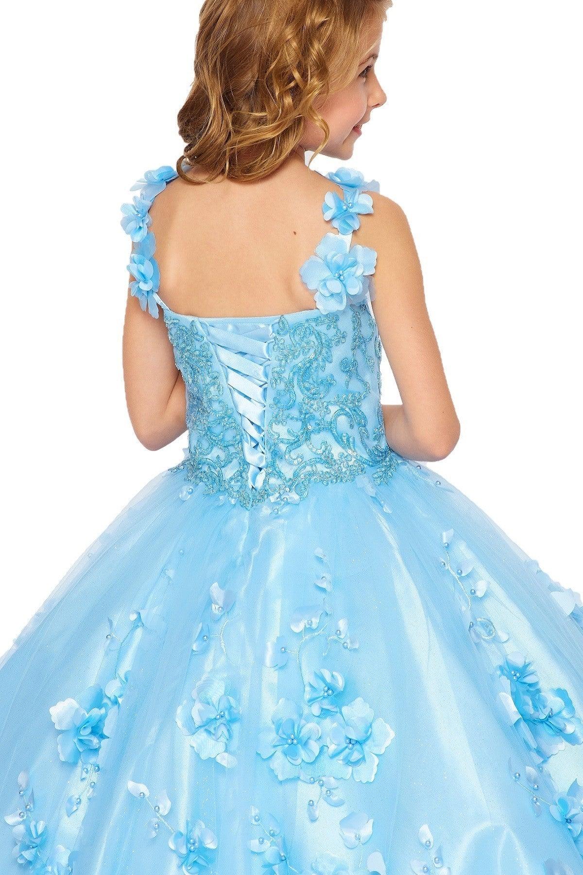 Blue Sleeveless Long Flower Girls Dress