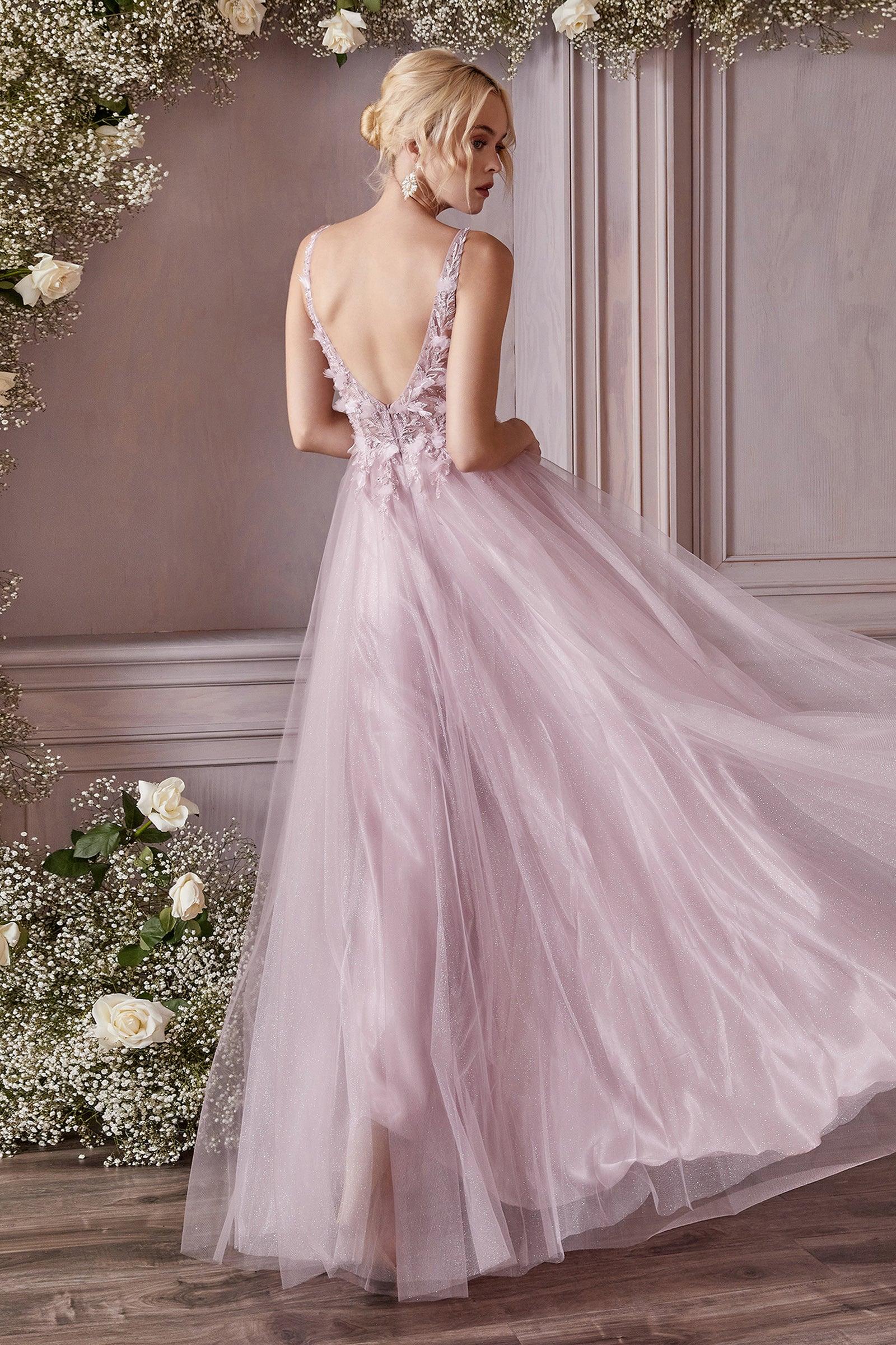 Sleeveless Tulle Long A Line Prom Dress Mauve