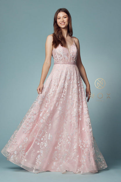 Spaghetti Strap A-Line Long Prom Dress - The Dress Outlet