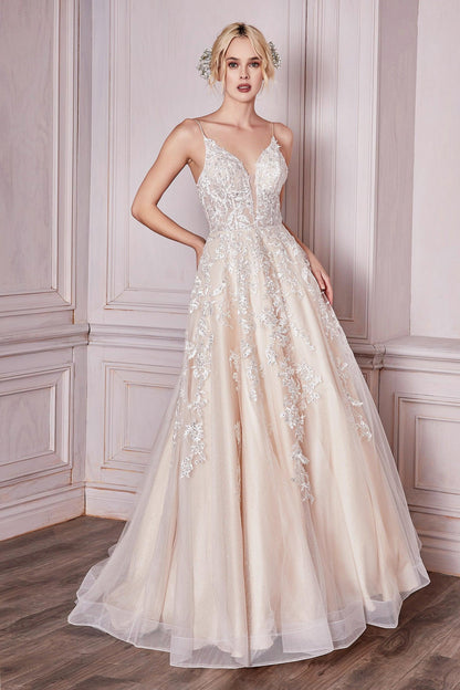 Spaghetti Strap Lace Applique Wedding Dress - The Dress Outlet