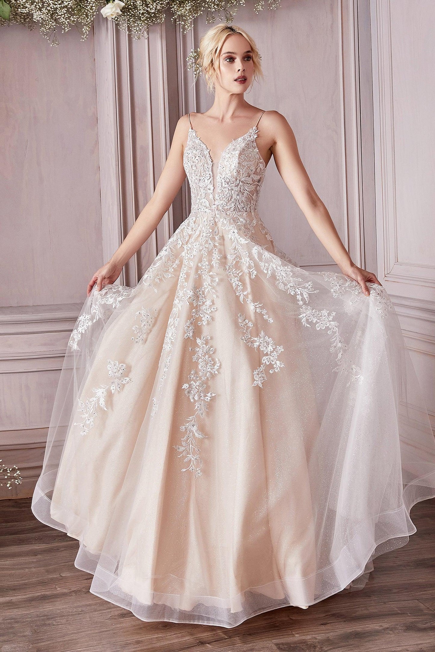 Spaghetti Strap Lace Applique Wedding Dress - The Dress Outlet