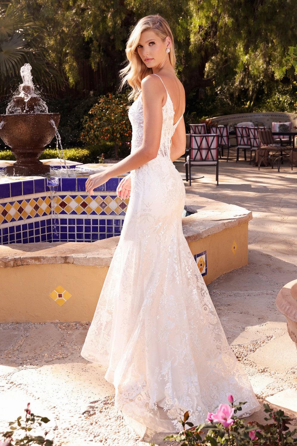 Spaghetti Strap Long Lace Wedding Dress - The Dress Outlet