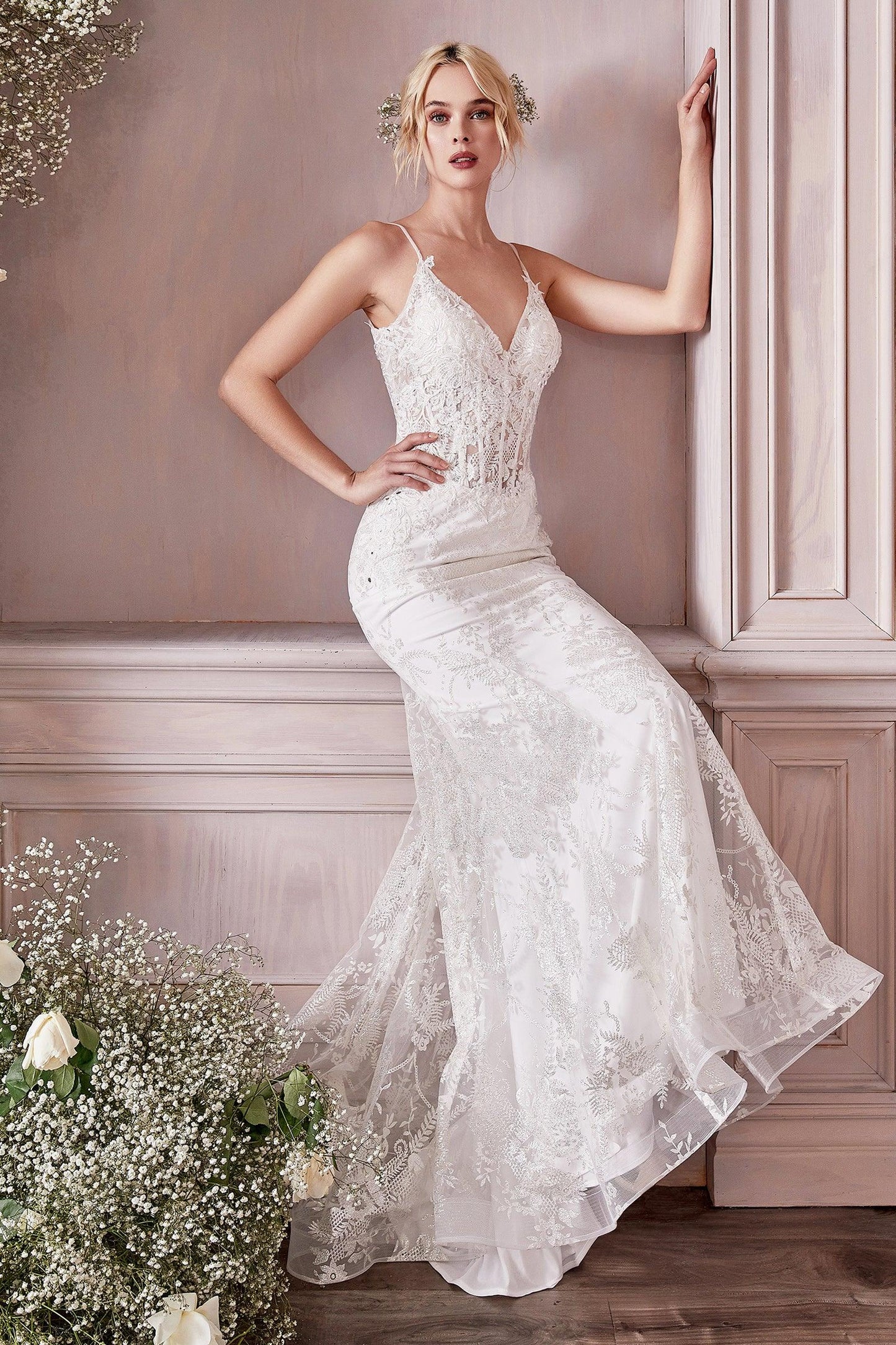 Spaghetti Strap Long Lace Wedding Dress - The Dress Outlet