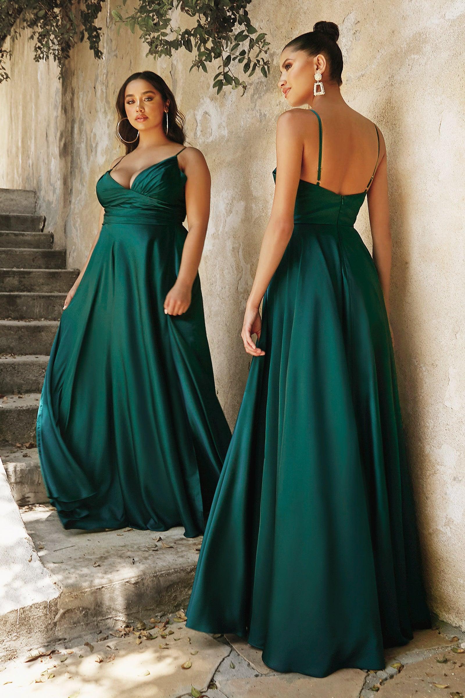 Spaghetti Strap Long Prom Dress Plus Size Emerald
