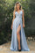 Spaghetti Strap Long Prom Dress Plus Size Paris Blue
