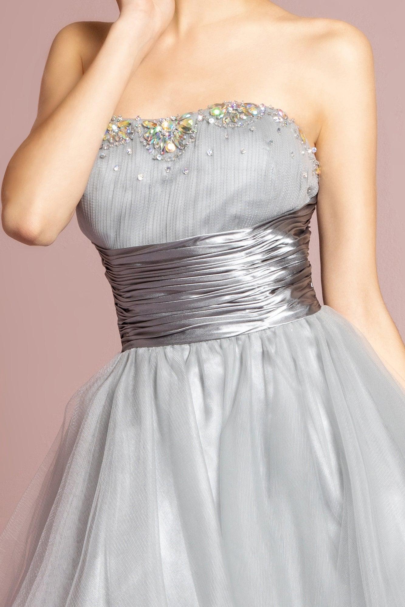 Strapless Beaded Tulle Short Prom Dress
