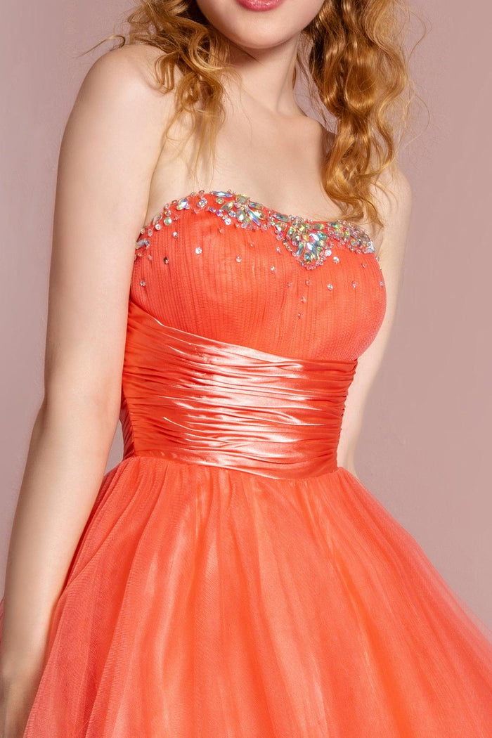 Strapless Beaded Tulle Short Prom Dress - The Dress Outlet