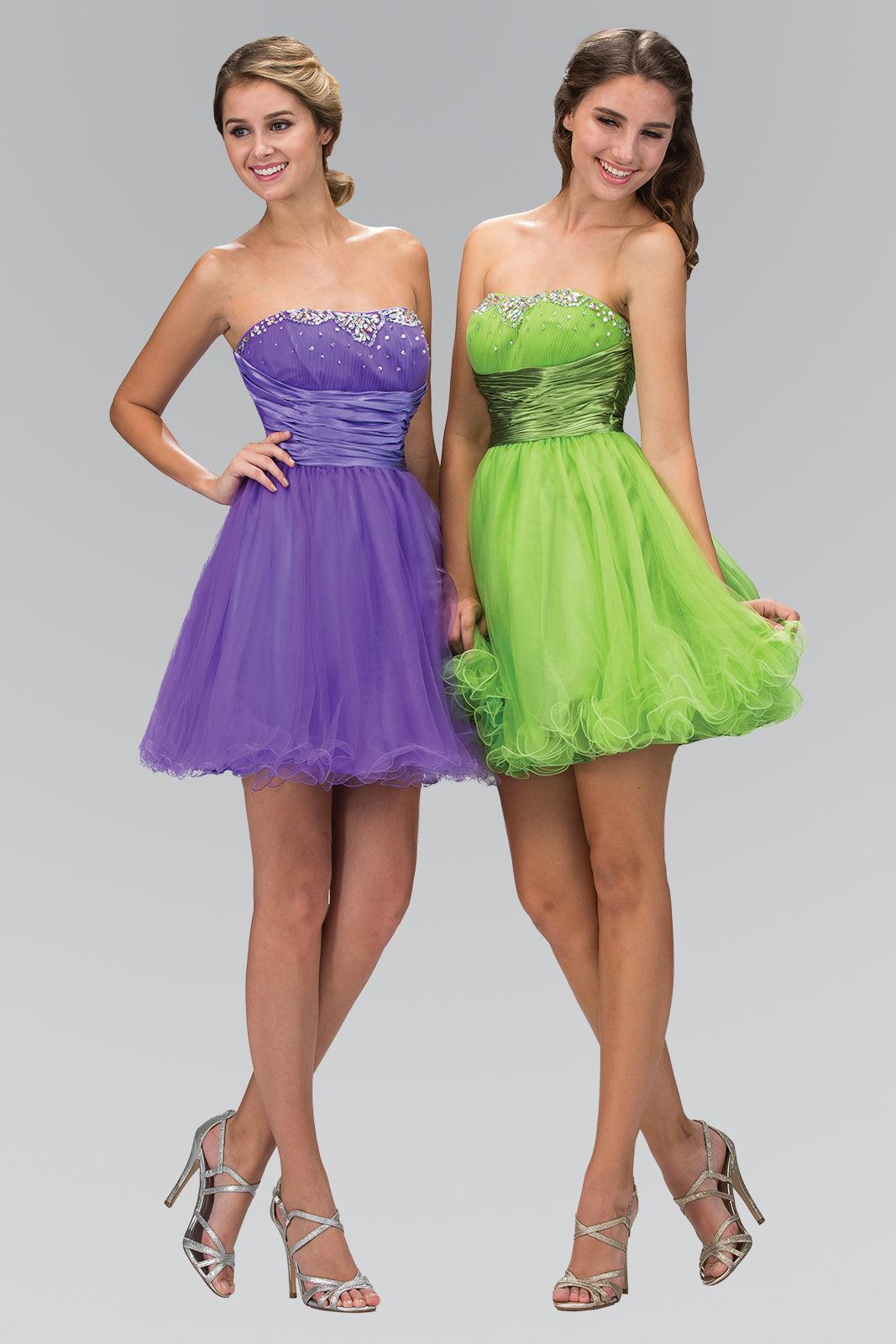 Strapless Beaded Tulle Short Prom Dress
