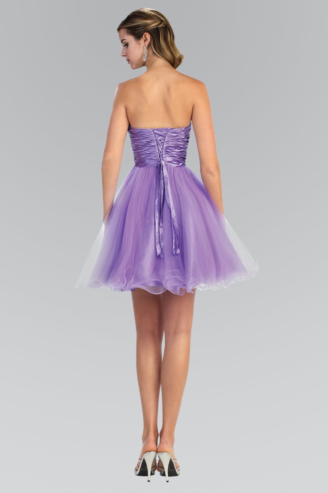Strapless Beaded Tulle Short Prom Dress - The Dress Outlet