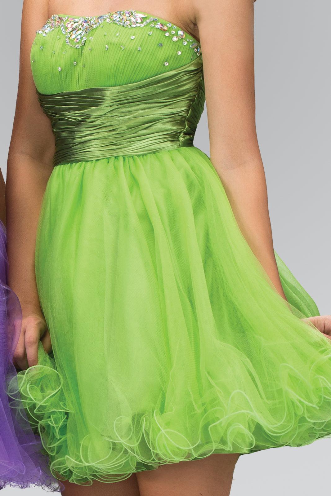 Strapless Beaded Tulle Short Prom Dress - The Dress Outlet