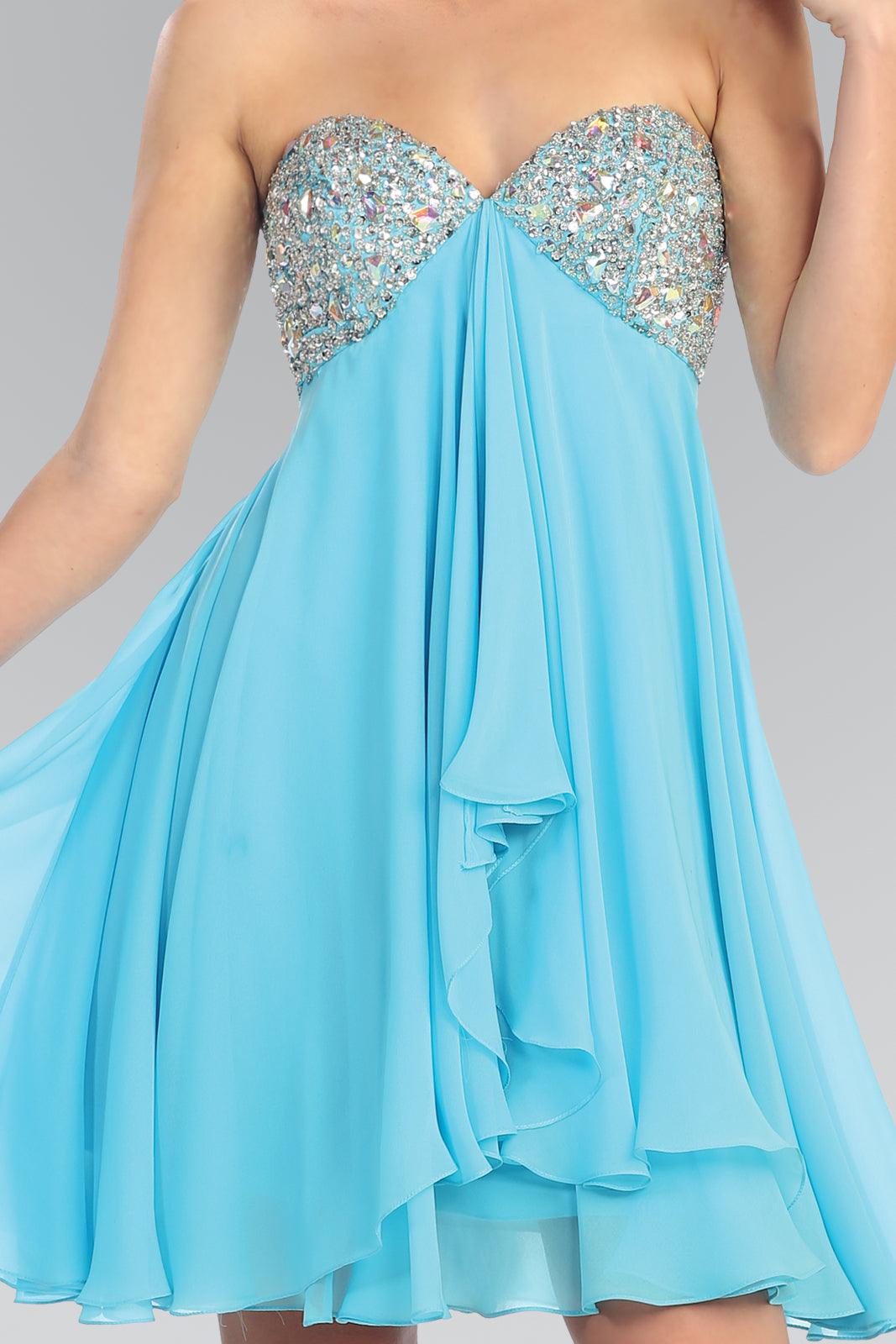 Aqua Strapless Chiffon Short Cocktail Dress │ The Dress Outlet for 66.99