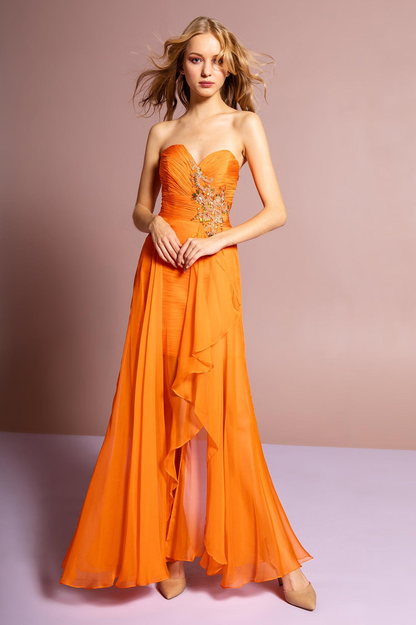 Strapless High Low Homecoming Dress - Orange / S Strapless High Low Homecoming Dress - Orange / S