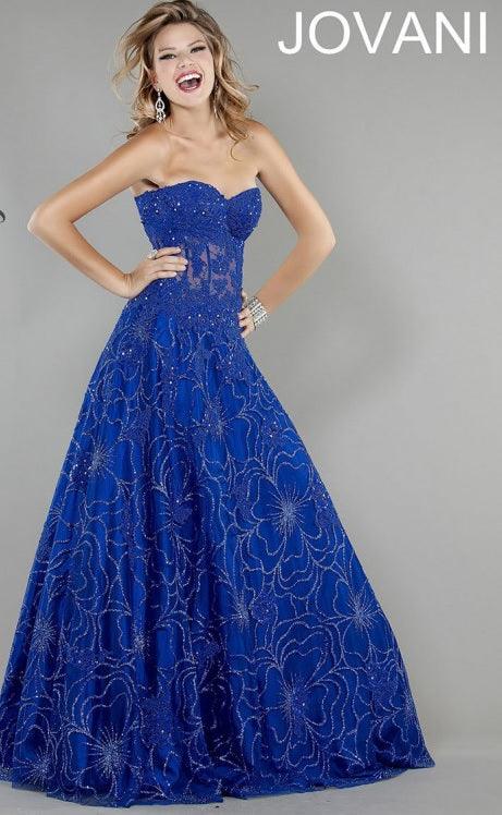 Strapless Long Formal Lace Dress 14913 - The Dress Outlet