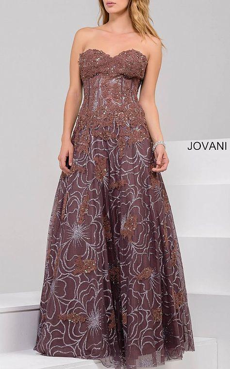 Strapless Long Formal Lace Dress 14913 - The Dress Outlet