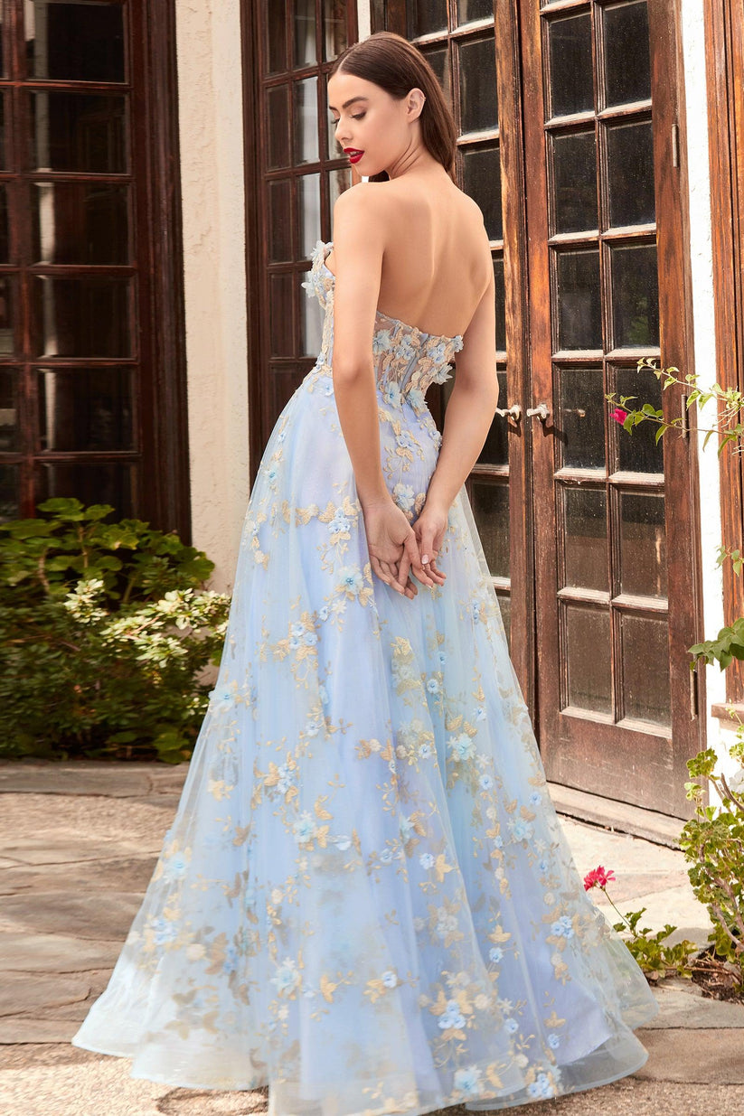Blue Champagne Cinderella Divine CD963 Strapless Long Prom Dress for $389.0 – The Dress Outlet