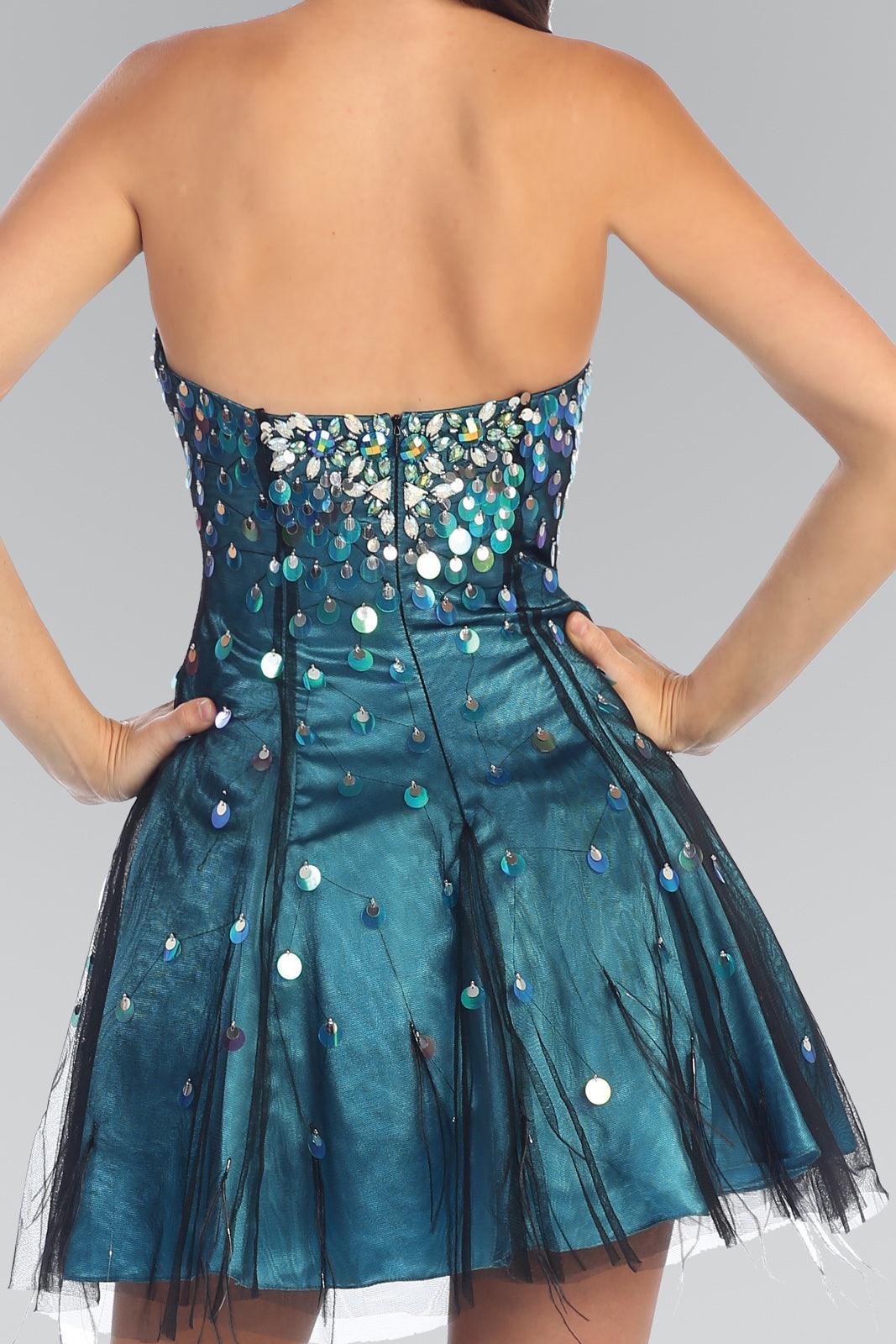 Strapless Sequined Short Prom Dress - The Dress Outlet