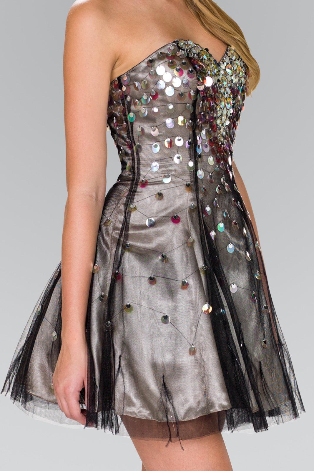 Strapless Sequined Short Prom Dress - The Dress Outlet