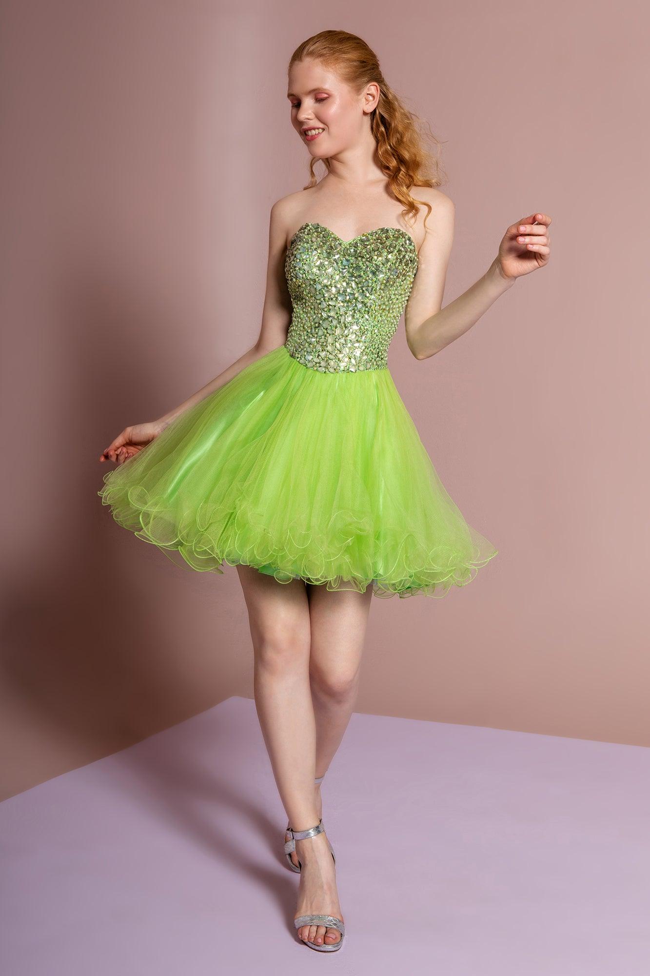 neon green short prom dresses Lime Green Homecoming Dresses