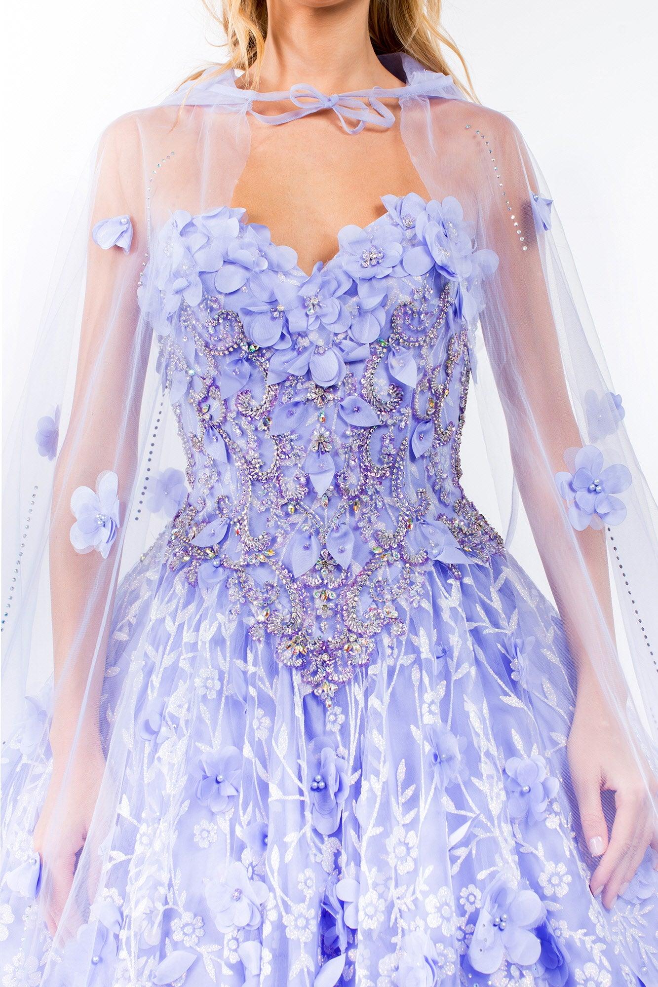 Strapless with Mesh Cape Quinceanera Dress