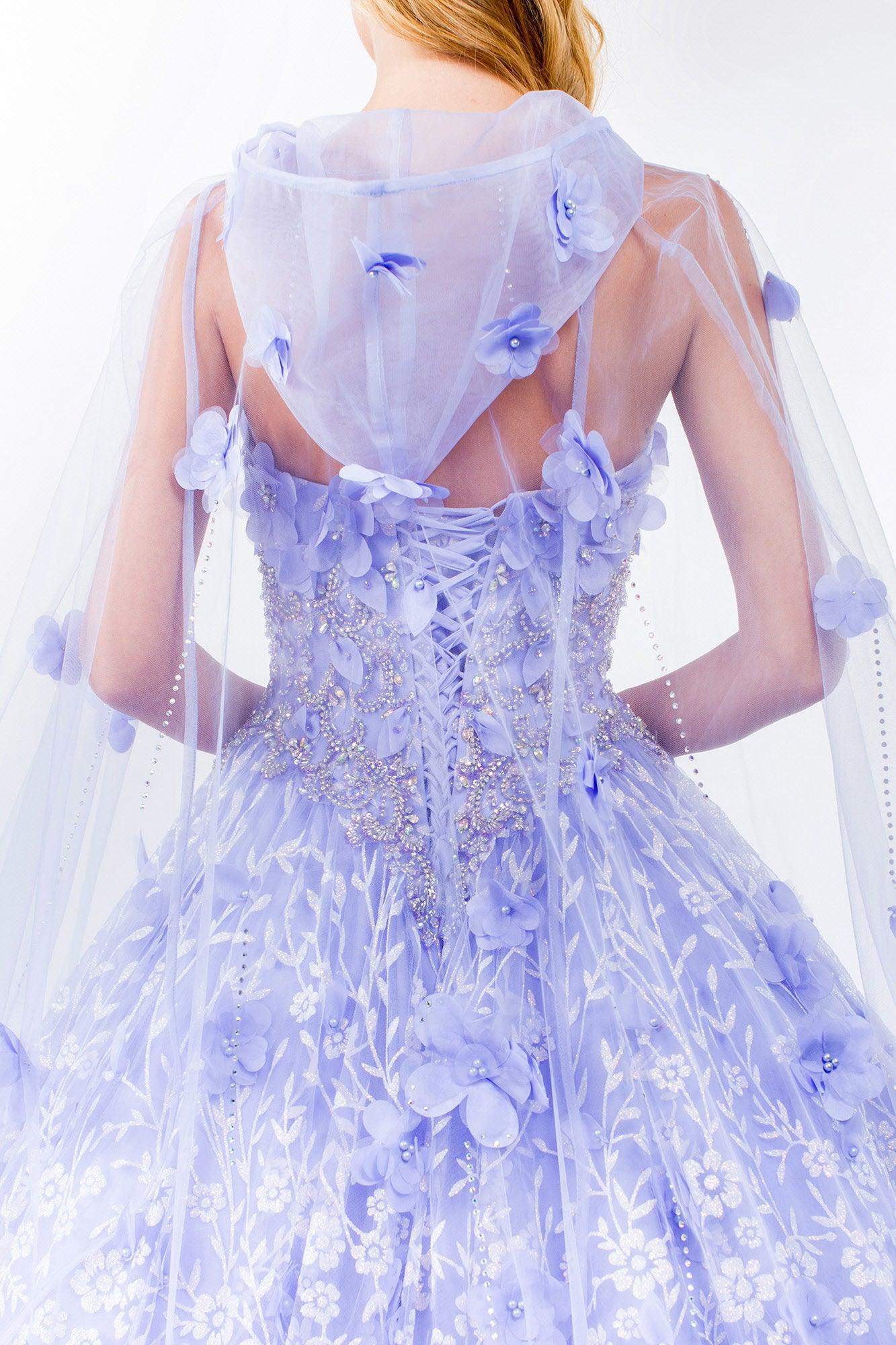 Strapless with Mesh Cape Quinceanera Dress