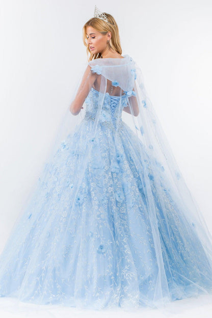 Strapless with Mesh Cape Quinceanera Dress - The Dress Outlet