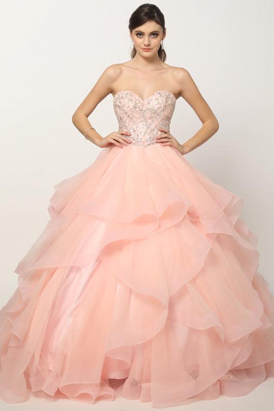 Sweet 16 Long Ball Gown Beaded Quinceanera Dress - The Dress Outlet