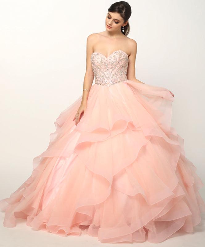 Sweet 16 Long Ball Gown Beaded Quinceanera Dress - The Dress Outlet