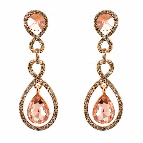 Tear Drop Shaped Clear Diamante Dangle Earrings