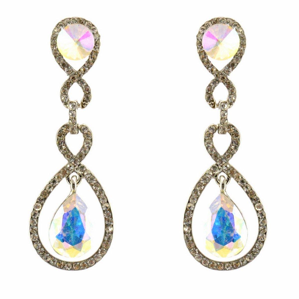 Tear Drop Shaped Clear Diamante Dangle Earrings - The Dress Outlet