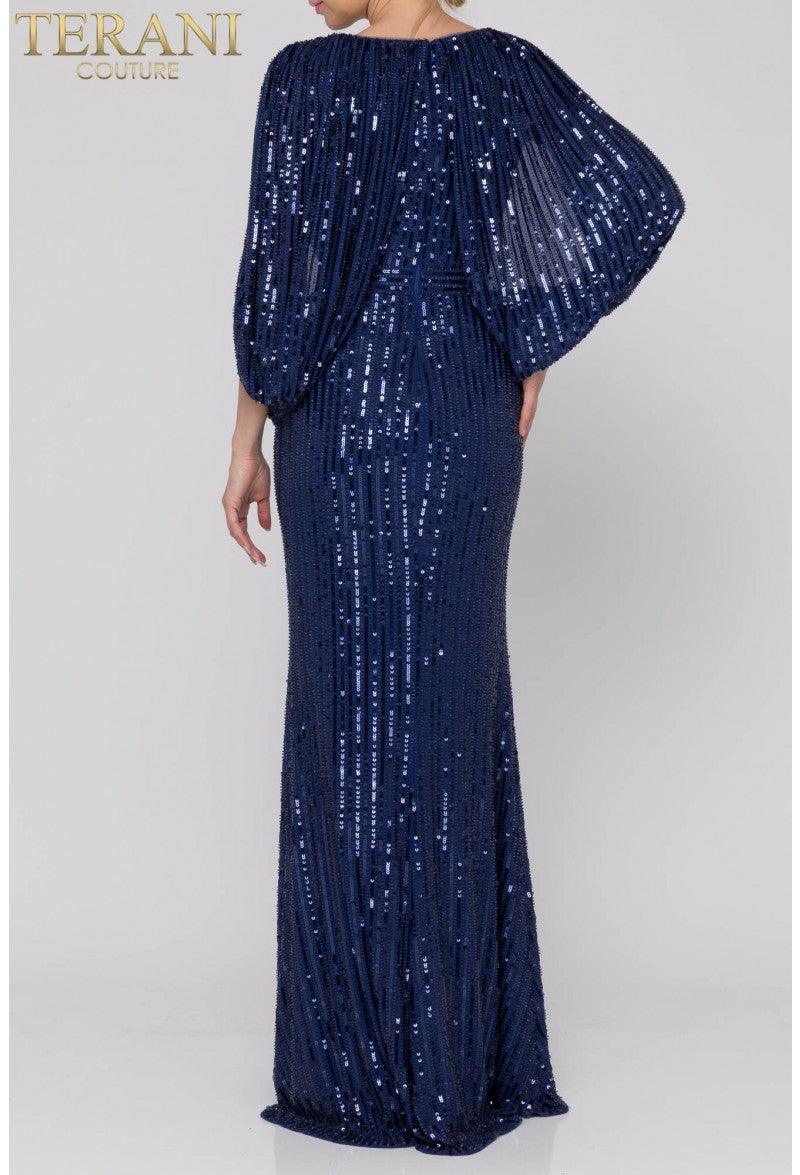 Terani Couture 2011M2154 Elegant Caped Slim Knit Mother Of Bride Dress