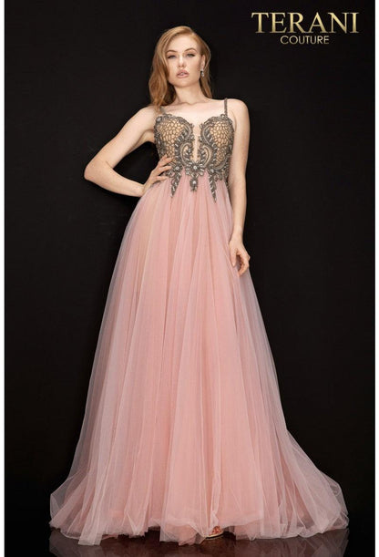 Terani Couture Long Beaded Tulle Prom Gown 2011P1070 - The Dress Outlet