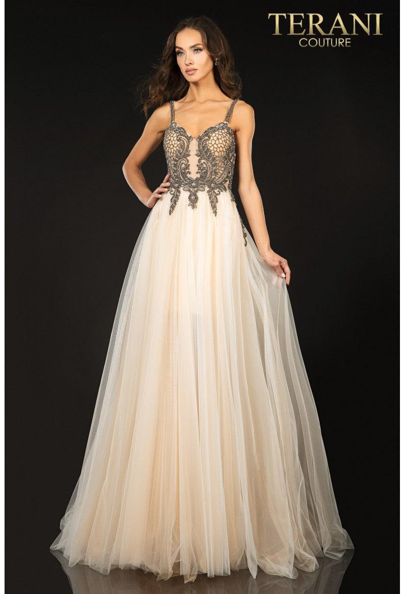 Terani Couture 2011P1070 Long Beaded Tulle Prom Gown
