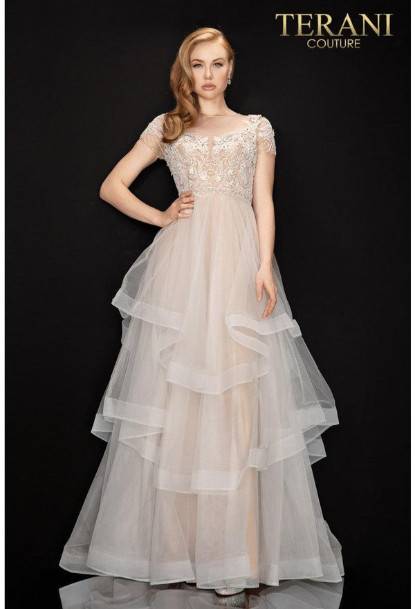 Terani Couture 2011P1175 Long Cap Sleeve Prom Dress