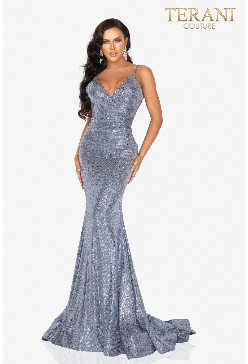 Terani Couture  Long Metallic Fitted Prom Dress 2011P1032 - The Dress Outlet