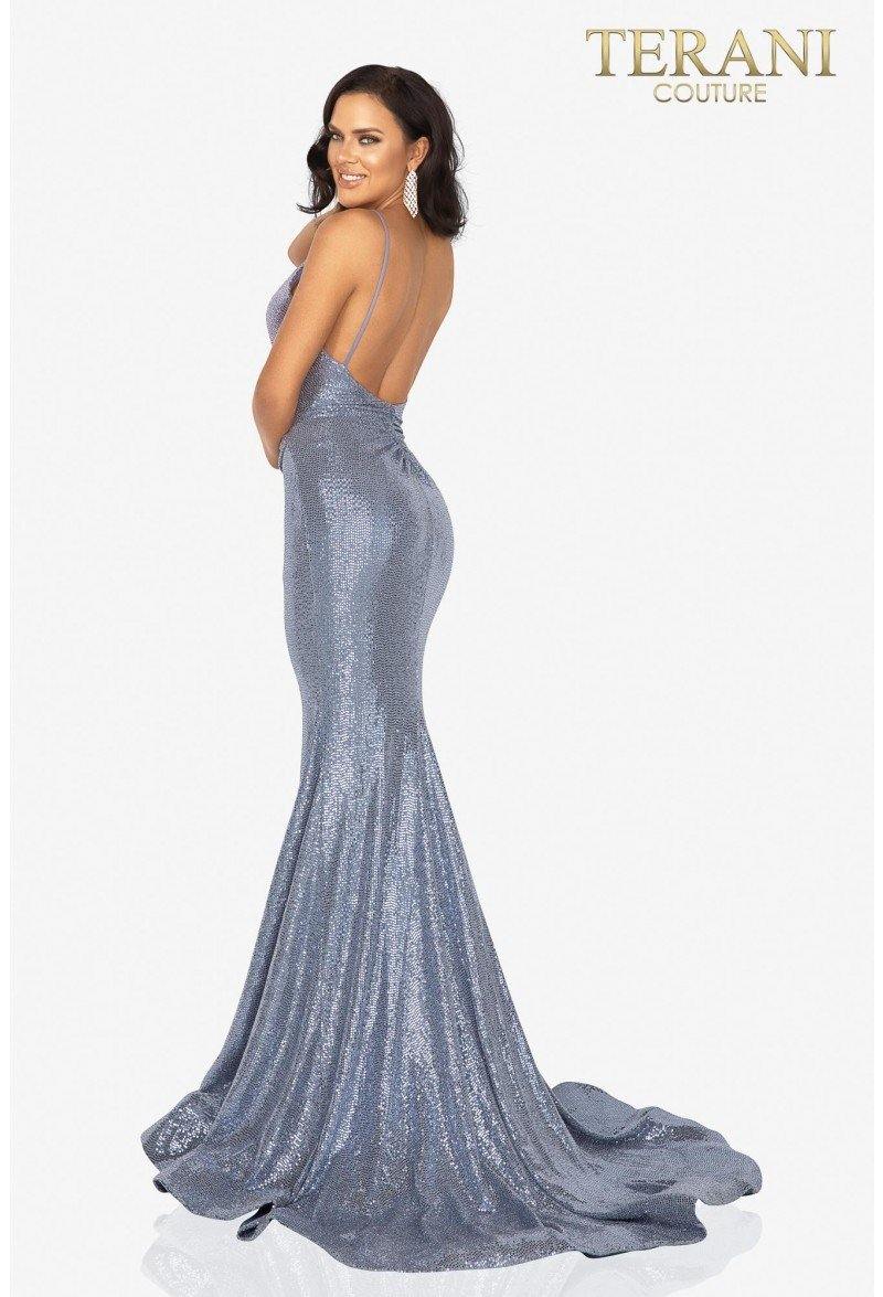 Terani Couture  Long Metallic Fitted Prom Dress 2011P1032 - The Dress Outlet