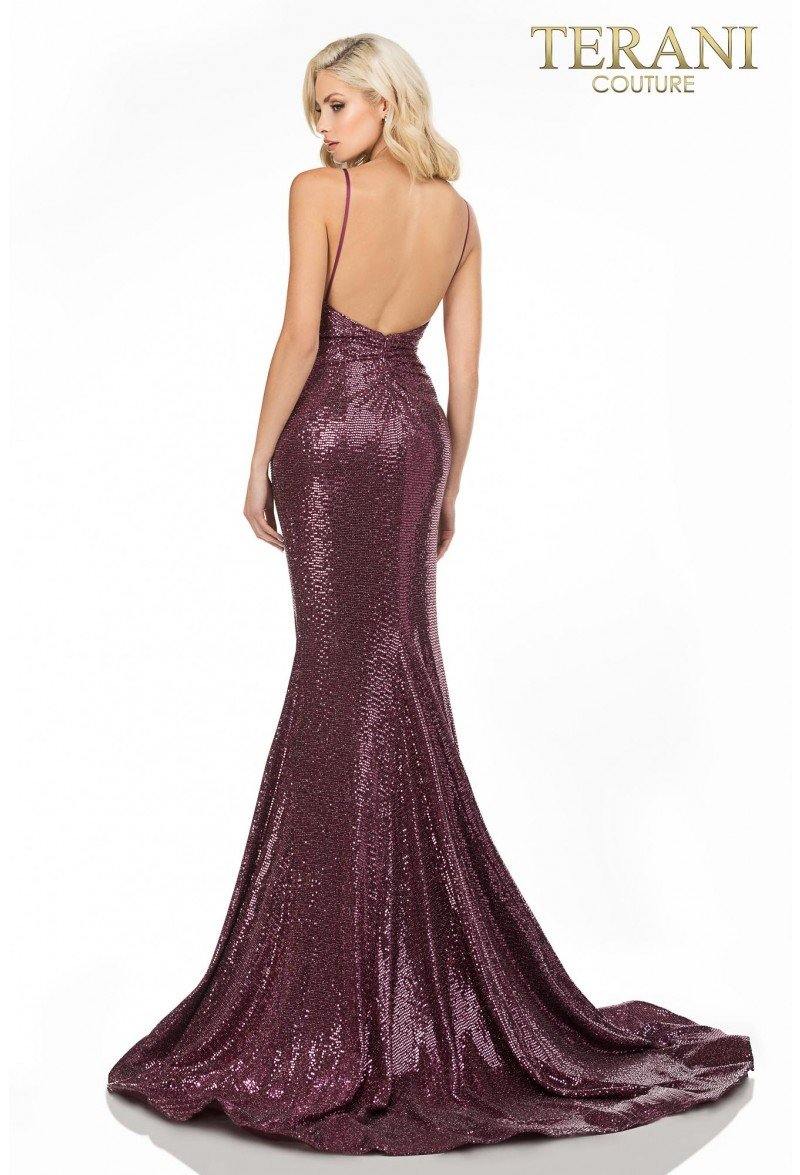 Terani Couture  Long Metallic Fitted Prom Dress 2011P1032 - The Dress Outlet