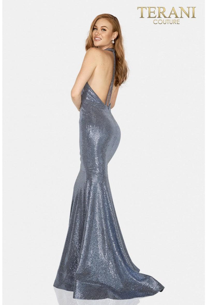 Terani Couture 2011P1089 Long Metallic Prom Gown