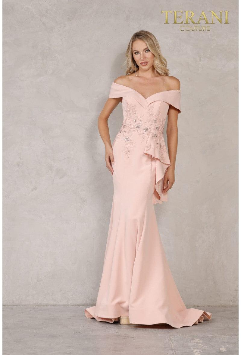 Terani Couture Long Off Shoulder Formal Dress Sale - The Dress Outlet